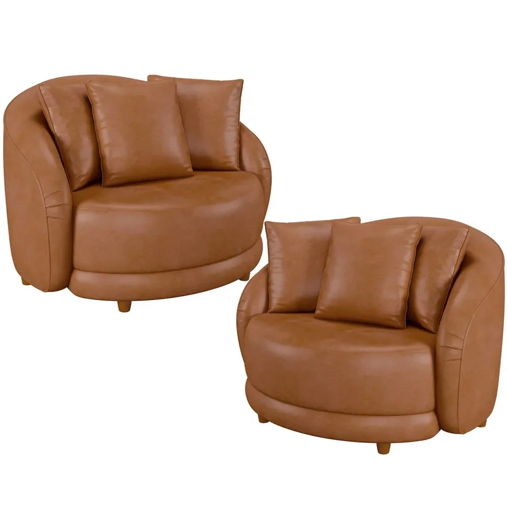 Kit 2 Poltronas Decorativa para Sala Pés Madeira Kaly Z32 Sintético Caramelo - Mpozenato