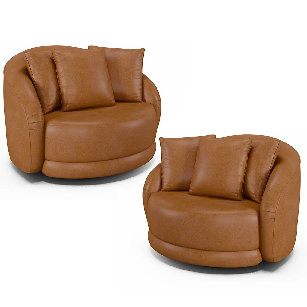 Kit 2 Poltronas Decorativa Giratória para Sala Kaly Z32 Sintético Caramelo - Mpozenato