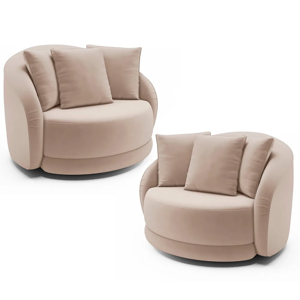 Kit 2 Poltronas Decorativa Giratória para Sala Kaly Z32 Veludo Bege - Mpozenato