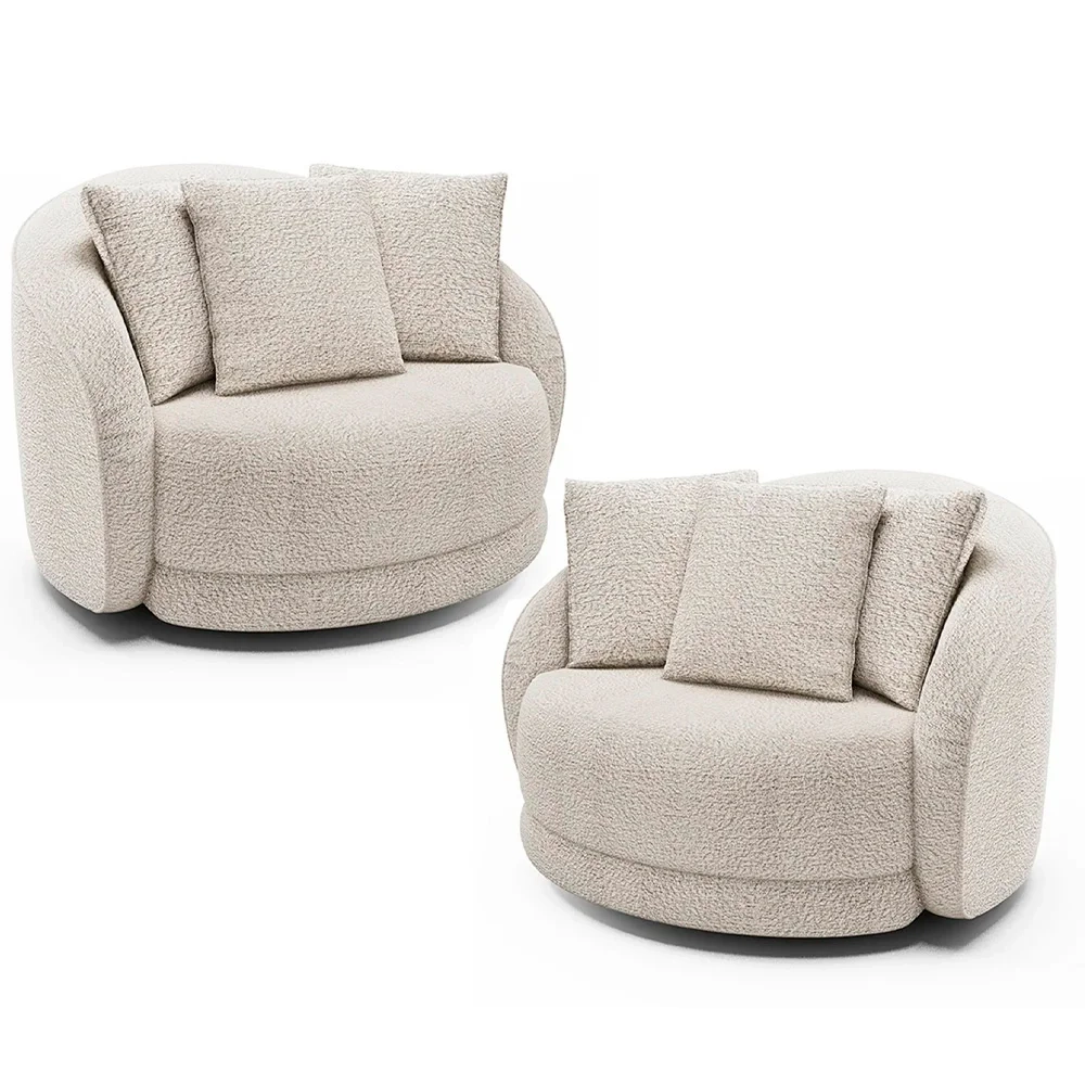 Kit 2 Poltronas Decorativa Giratória para Sala Kaly Z32 Boucle Branco - Mpozenato