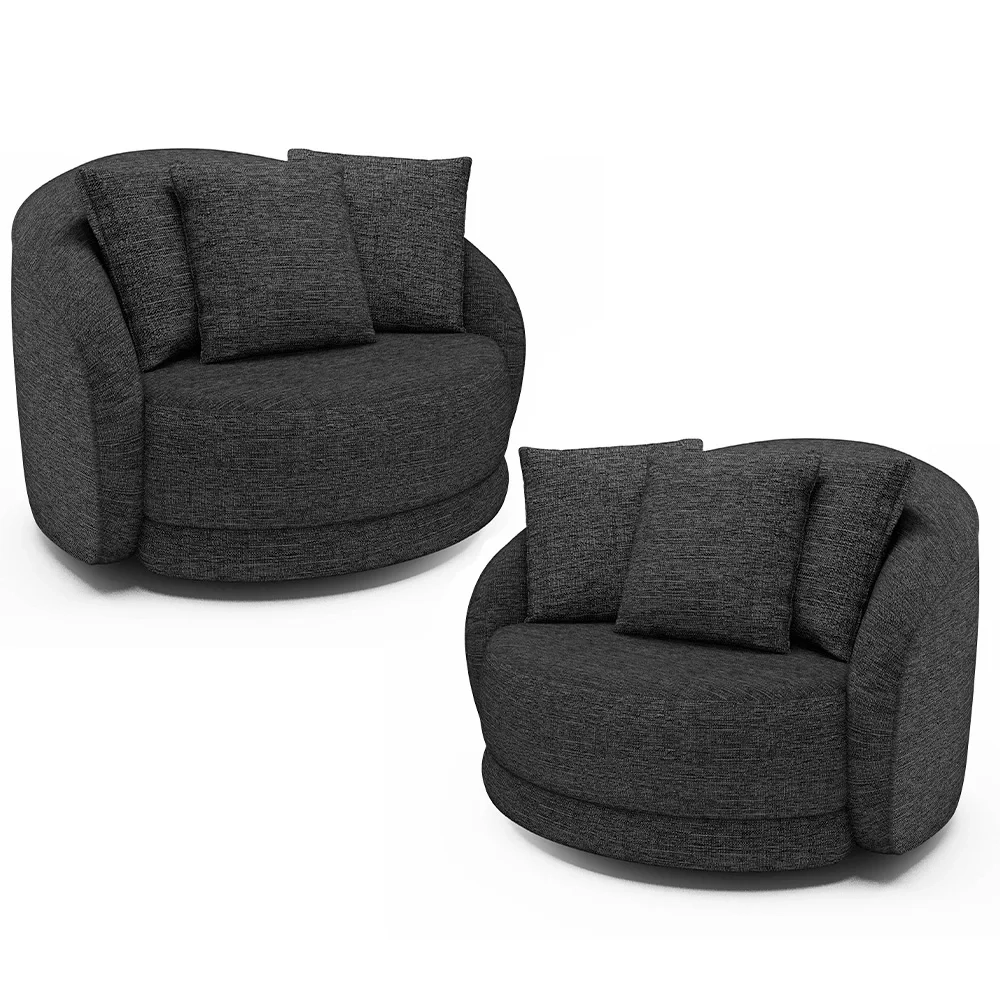 Kit 2 Poltronas Decorativa Giratória para Sala Kaly Z32 Linho Chumbo- Mpozenato