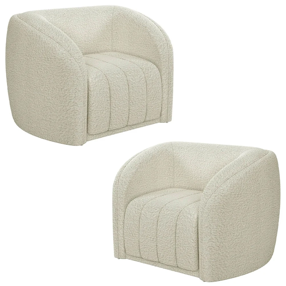 Kit 2 Poltronas Decorativa para Sala 112cm Meris Z32 Boucle Cru - Mpozenato