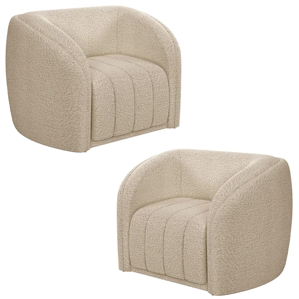 Kit 2 Poltronas Decorativa para Sala 112cm Meris Z32 Boucle Bege - Mpozenato
