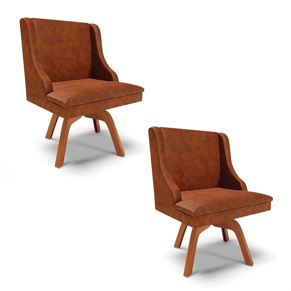 Kit 2 Cadeiras Estofadas Base Giratória de Madeira Lia Sintético Premium Nozes - Ibiza