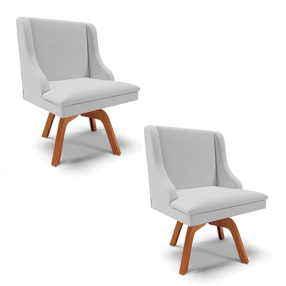 Kit 2 Cadeiras Estofadas Giratória para Sala de Jantar Lia Linho Cinza - Ibiza