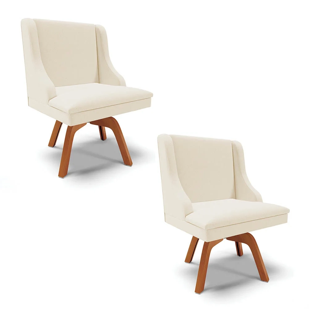 Kit 2 Cadeiras Estofadas Giratória para Sala de Jantar Lia Linho Bege - Ibiza