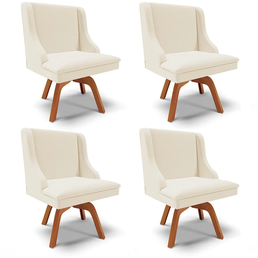 Kit 4 Cadeiras Estofadas Giratória para Sala de Jantar Lia Linho Bege - Ibiza