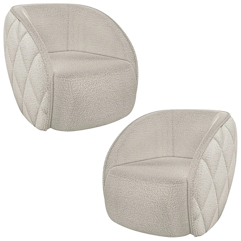 Kit 2 Poltronas Decorativa para Sala 90cm Tressê Zion Z32 Boucle Branco - Mpozenato