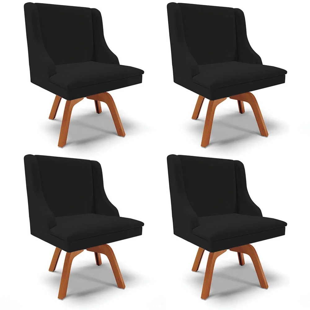 Kit 4 Cadeiras Estofadas Giratória para Sala de Jantar Lia Linho Preto - Ibiza
