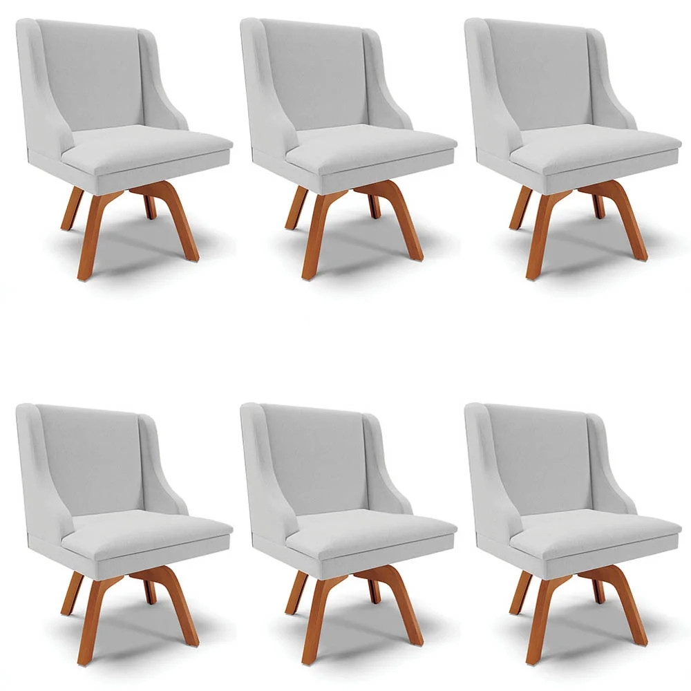 Kit 6 Cadeiras Estofadas Giratória para Sala de Jantar Lia Linho Cinza - Ibiza