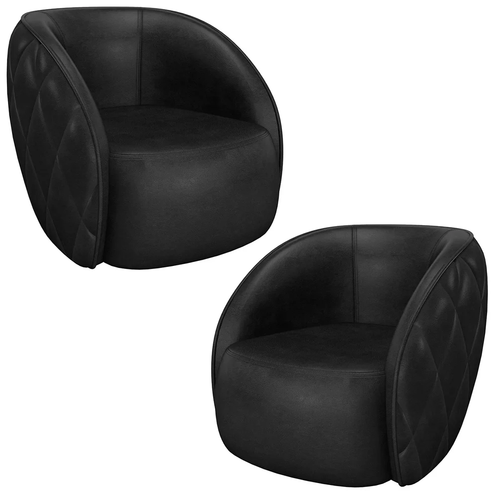 Kit 2 Poltronas Decorativa para Sala 90cm Tressê Zion Z32 Sintético Preto- Mpozenato