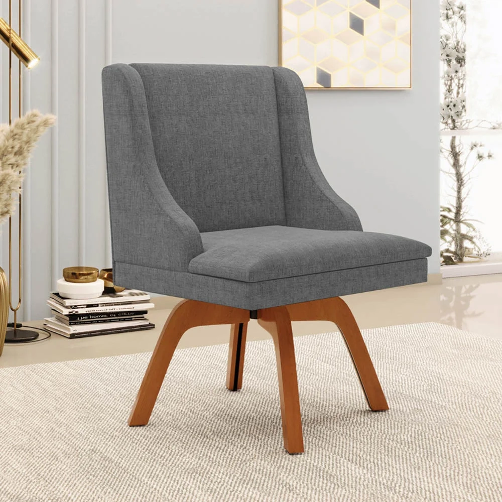 Kit 6 Cadeiras Estofadas Giratória para Sala de Jantar Lia Linho Grafite - Ibiza