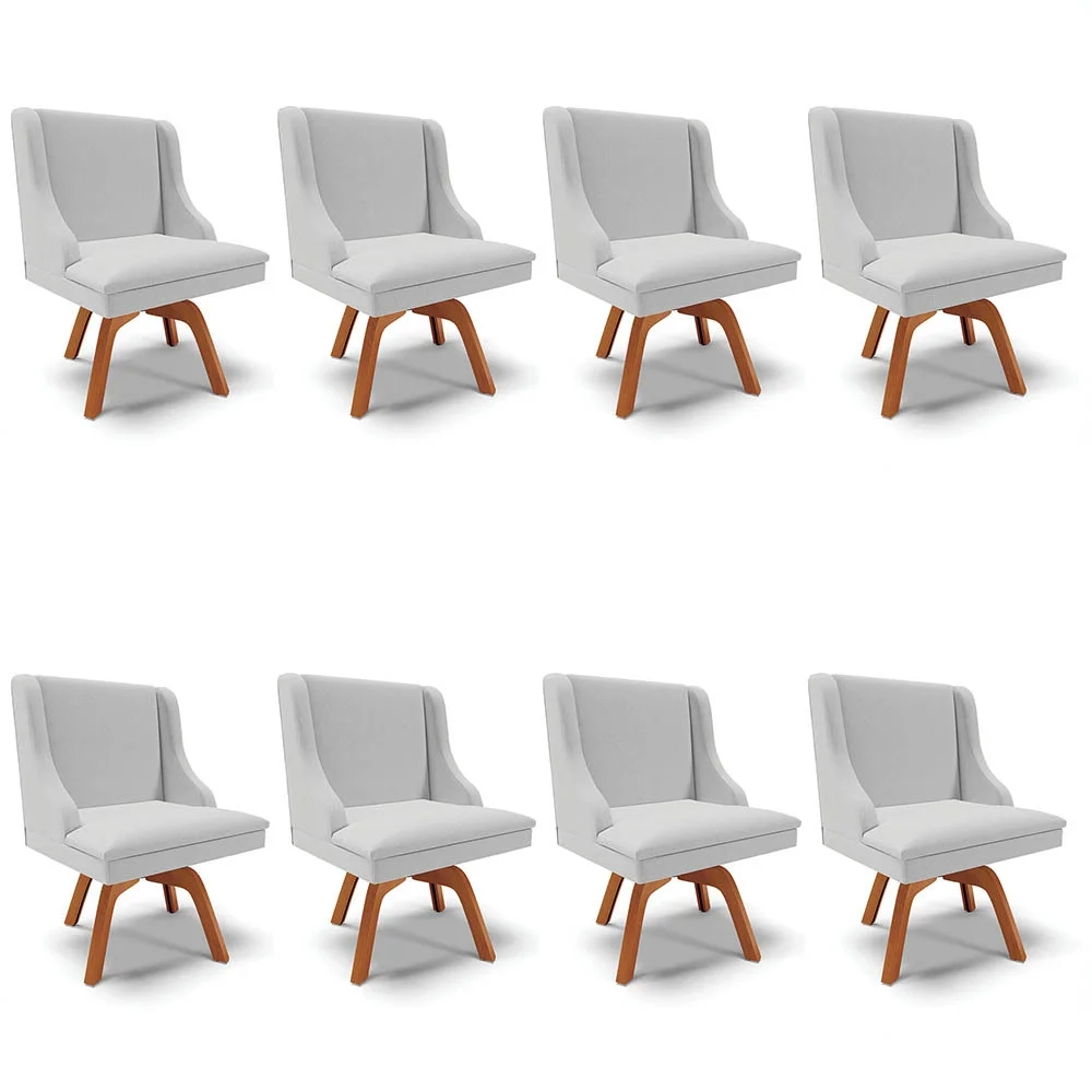 Kit 8 Cadeiras Estofadas Giratória para Sala de Jantar Lia Linho Cinza - Ibiza