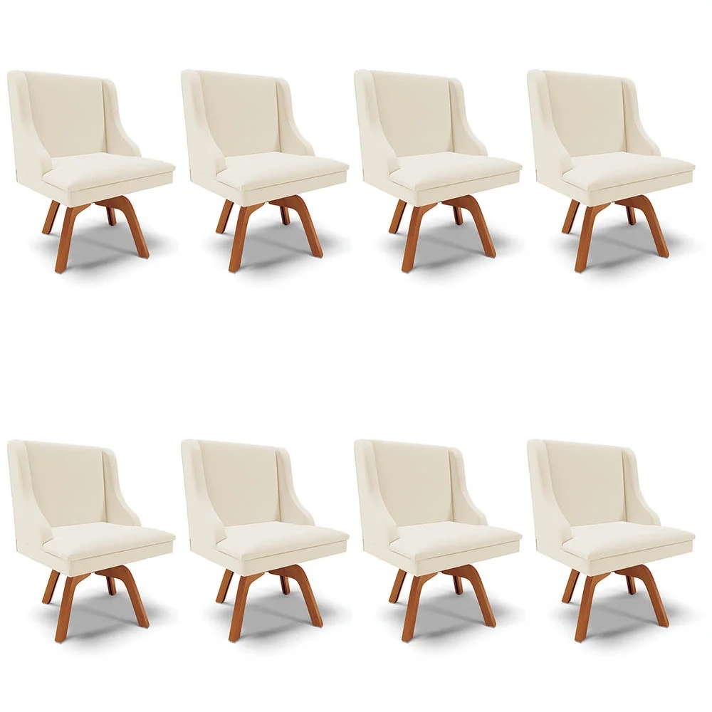 Kit 8 Cadeiras Estofadas Giratória para Sala de Jantar Lia Linho Bege - Ibiza