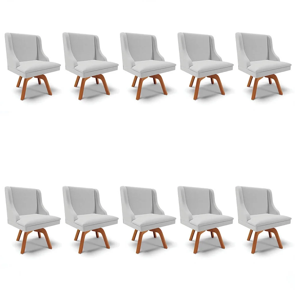 Kit 10 Cadeiras Estofadas Giratória para Sala de Jantar Lia Linho Cinza - Ibiza