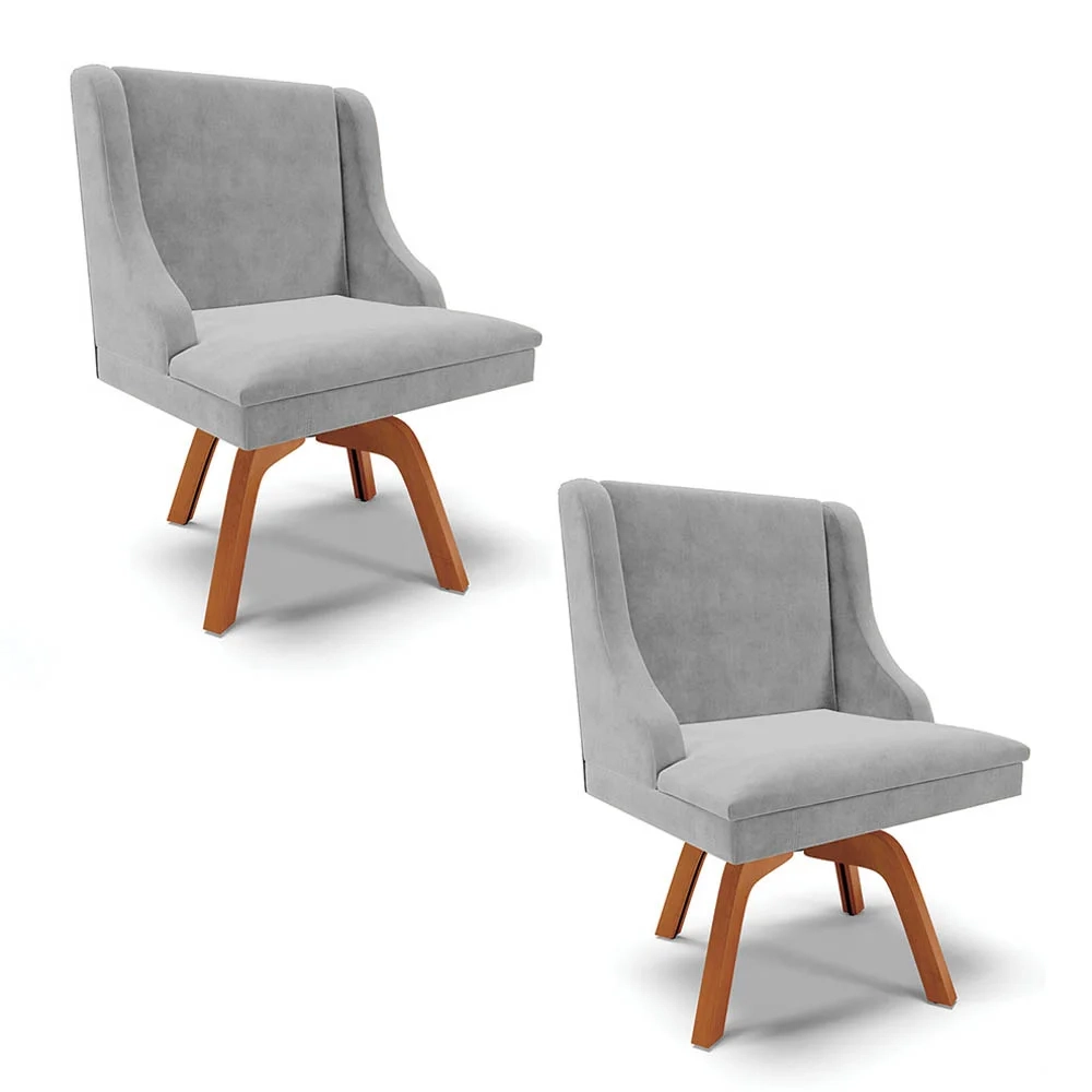 Kit 2 Cadeiras Estofadas Giratória para Sala de Jantar Lia Suede Cinza - Ibiza