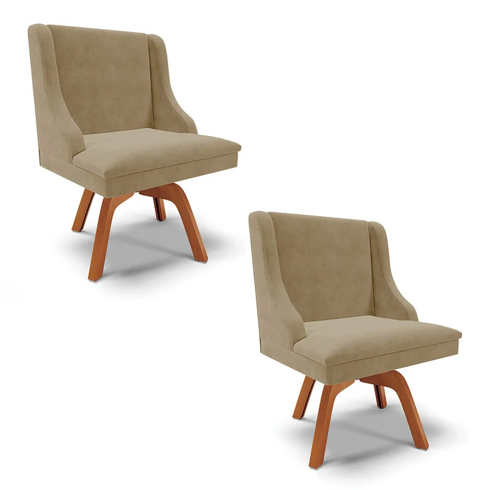 Kit 2 Cadeiras Estofadas Giratória para Sala de Jantar Lia Suede Marrom RT - Ibiza