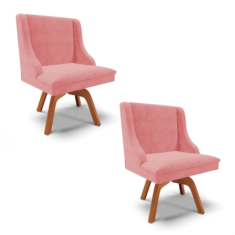Kit 2 Cadeiras Estofadas Giratória para Sala de Jantar Lia Suede Rosê - Ibiza
