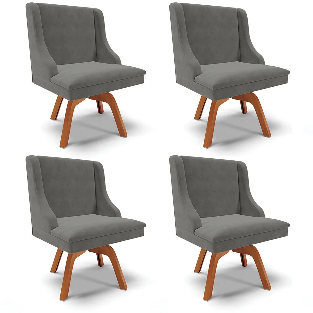 Kit 4 Cadeiras Estofadas Giratória para Sala de Jantar Lia Suede Grafite - Ibiza