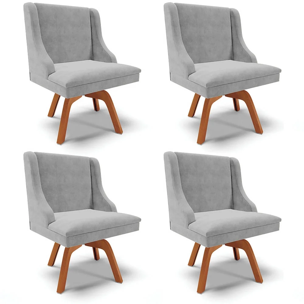 Kit 4 Cadeiras Estofadas Giratória para Sala de Jantar Lia Suede Cinza - Ibiza