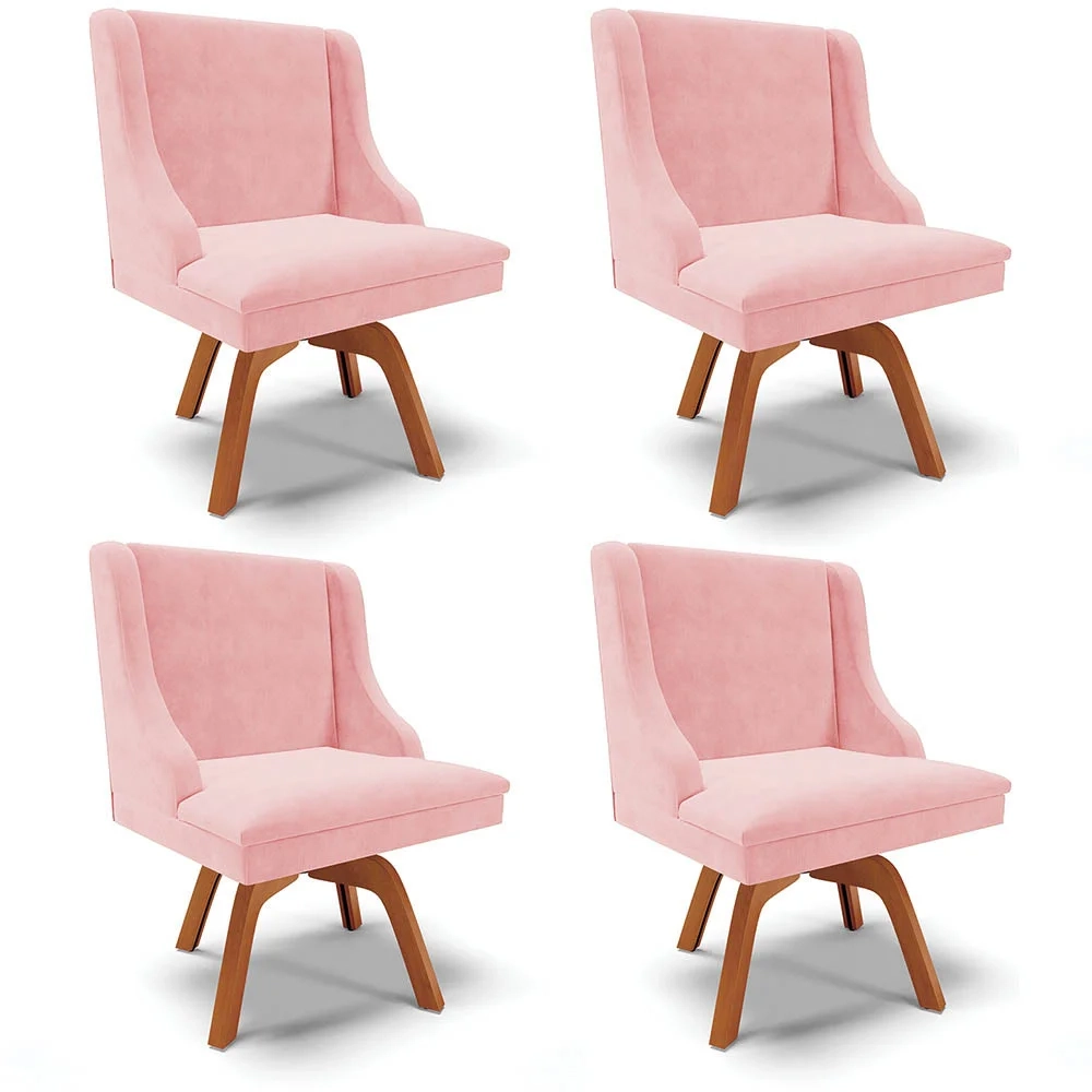 Kit 4 Cadeiras Estofadas Giratória para Sala de Jantar Lia Suede Rosa Bebê - Ibiza