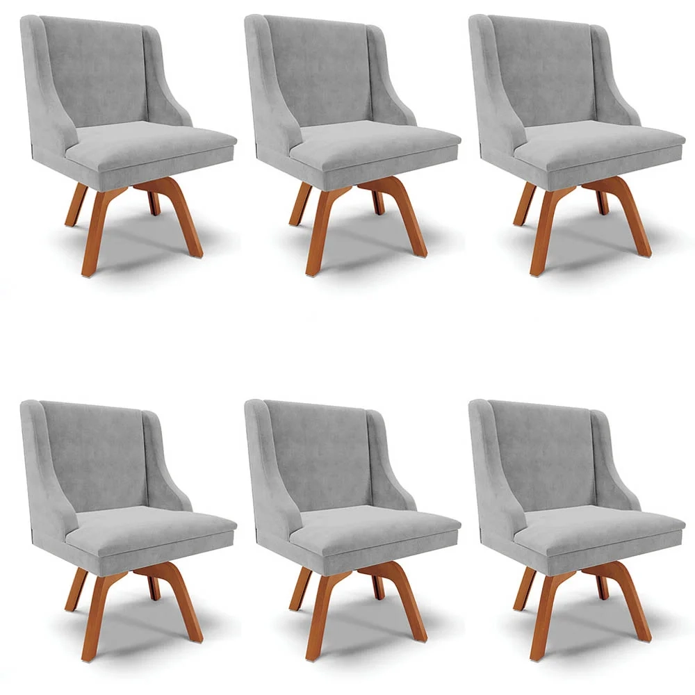 Kit 6 Cadeiras Estofadas Giratória para Sala de Jantar Lia Suede Cinza - Ibiza