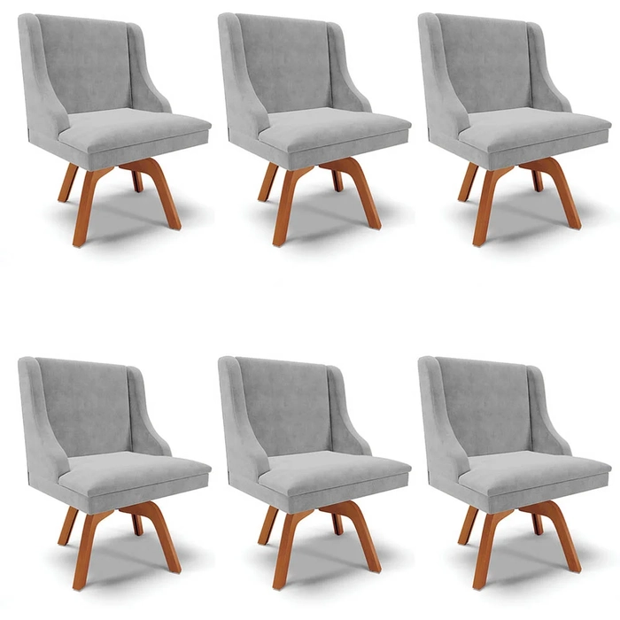 Kit 6 Cadeiras Estofadas Giratória para Sala de Jantar Lia Suede Cinza - Ibiza