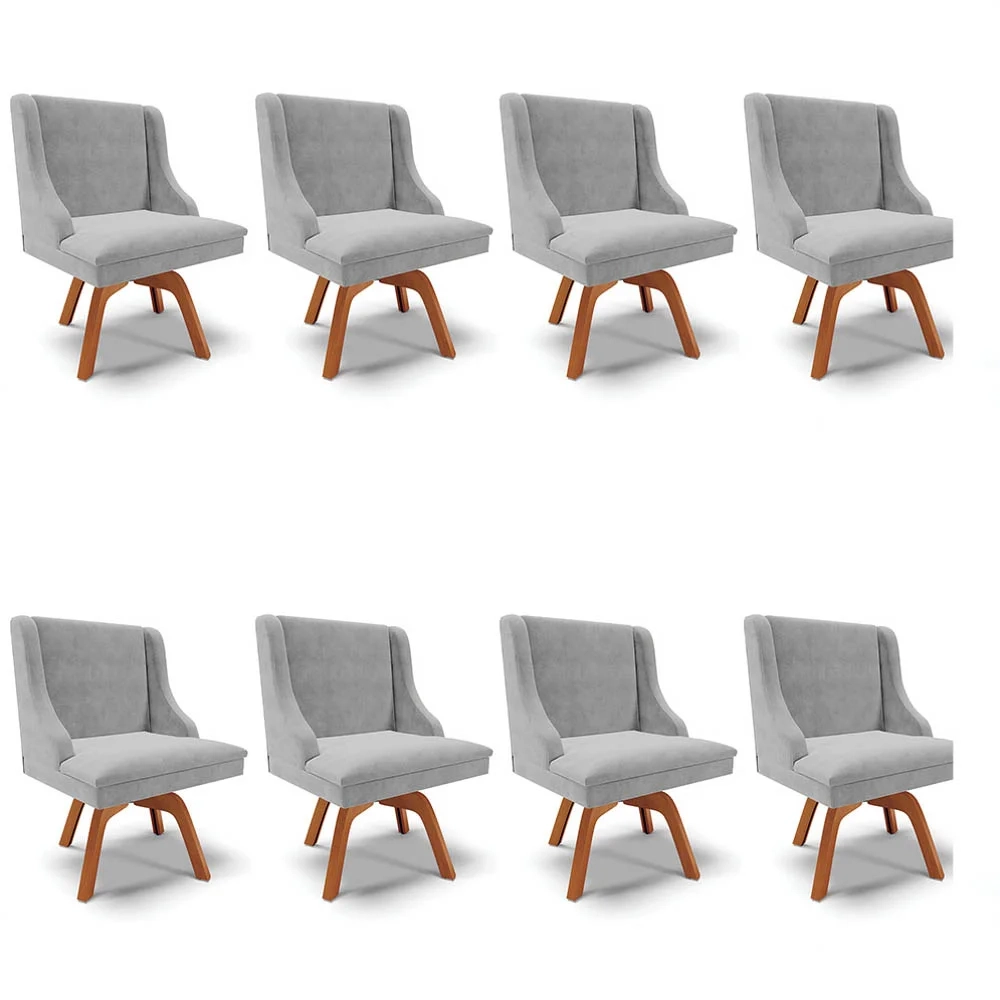 Kit 8 Cadeiras Estofadas Giratória para Sala de Jantar Lia Suede Cinza - Ibiza