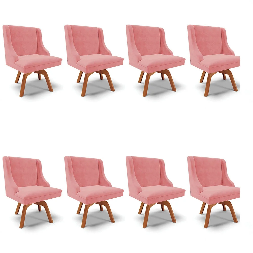 Kit 8 Cadeiras Estofadas Giratória para Sala de Jantar Lia Suede Rosê - Ibiza