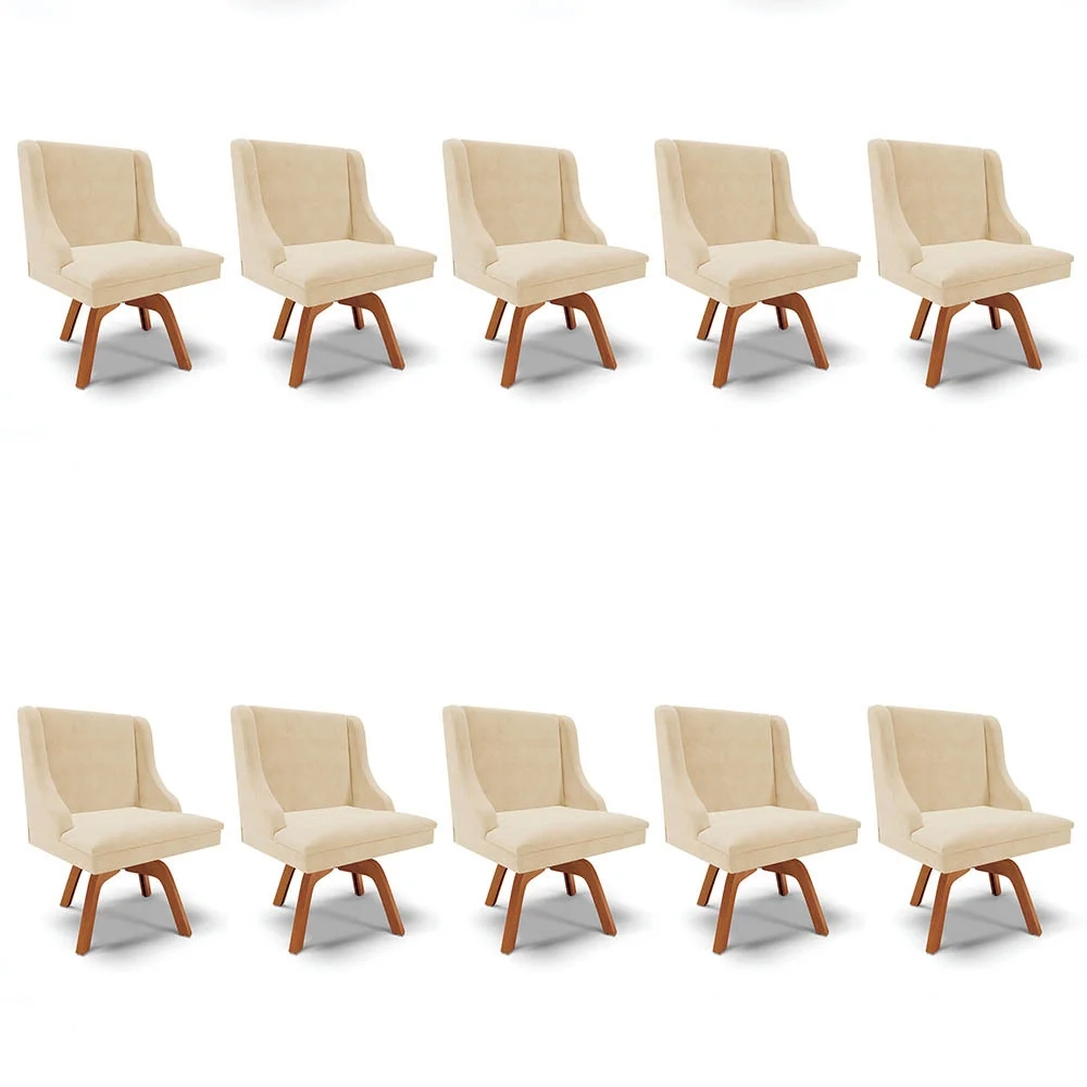 Kit 10 Cadeiras Estofadas Giratória para Sala de Jantar Lia Suede Bege - Ibiza