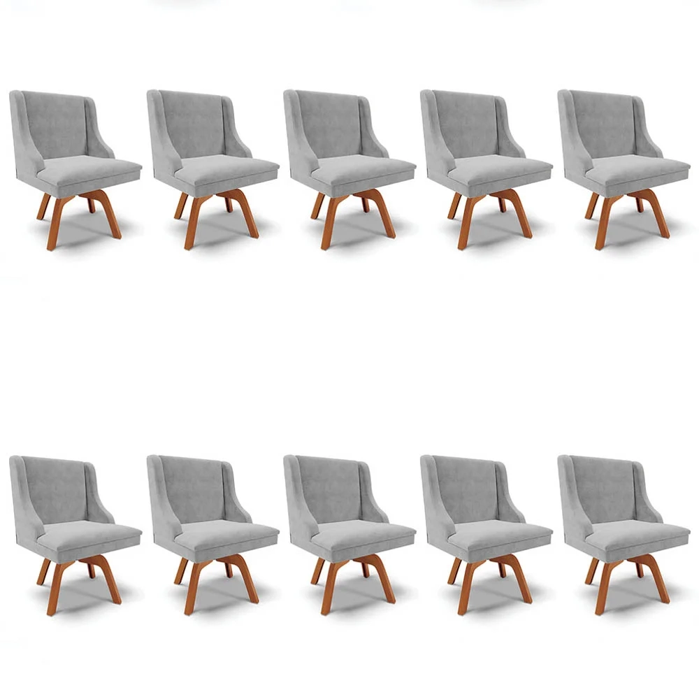 Kit 10 Cadeiras Estofadas Giratória para Sala de Jantar Lia Suede Cinza - Ibiza