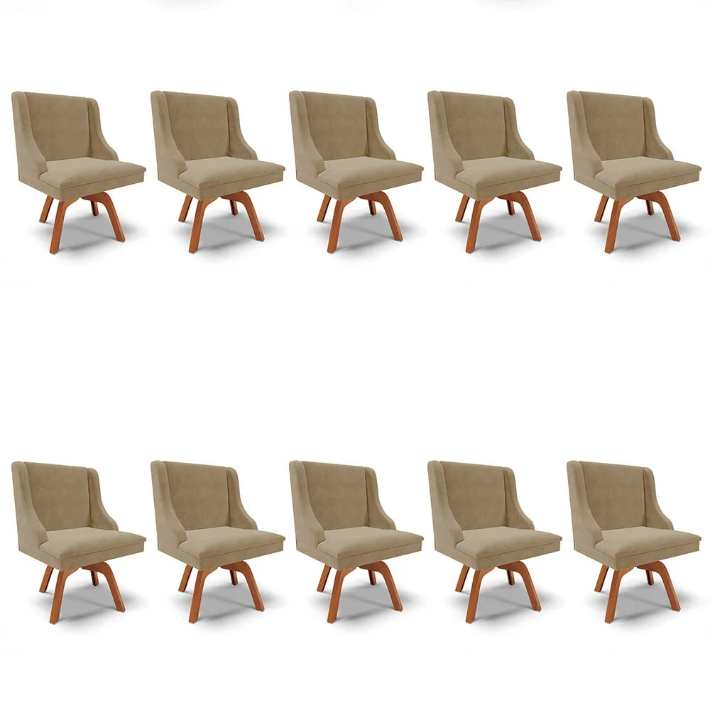 Kit 10 Cadeiras Estofadas Giratória para Sala de Jantar Lia Suede Marrom RT - Ibiza