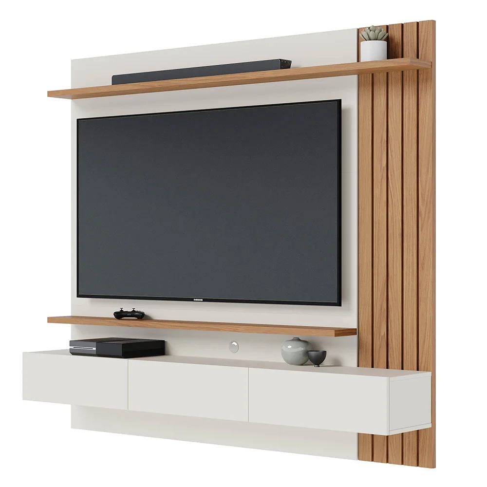 Painel Home Suspenso para TV 70 Pol. 180cm Buriti C05 Off White Matte/Freijó - Mpozenato
