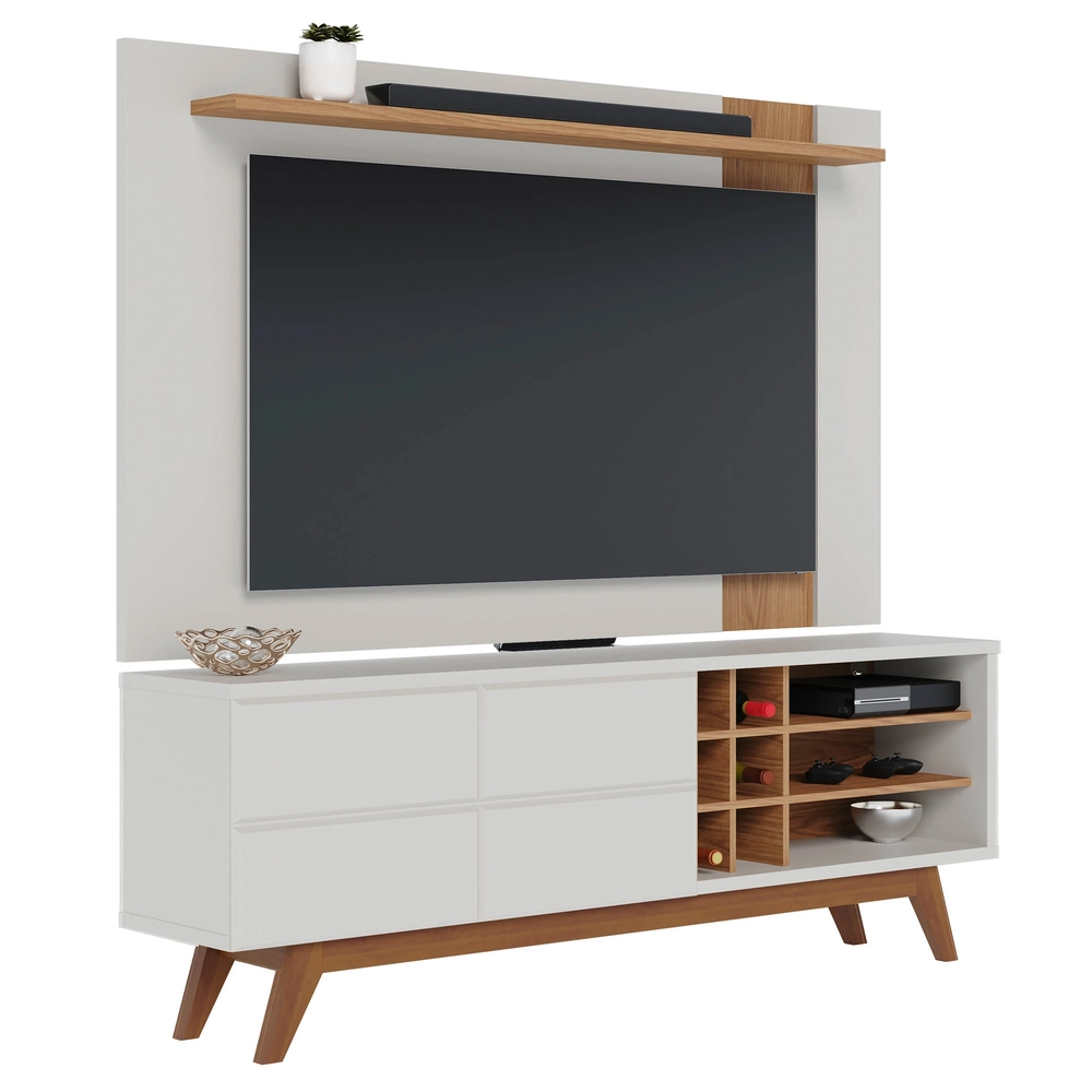 Rack para Sala Norena com Painel para TV 70 Pol. Amélie C05 Off White Matte/Freijó - Mpozenato