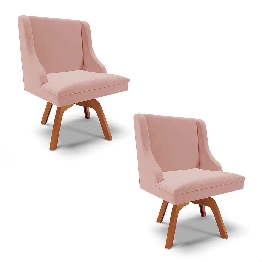 Kit 2 Cadeiras Estofadas Giratória para Sala de Jantar Lia Veludo Rosê - Ibiza