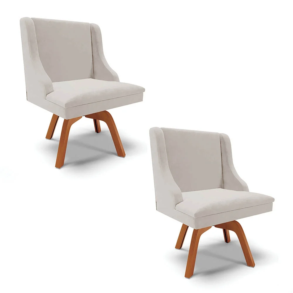 Kit 2 Cadeiras Estofadas Giratória para Sala de Jantar Lia Veludo Cinza - Ibiza