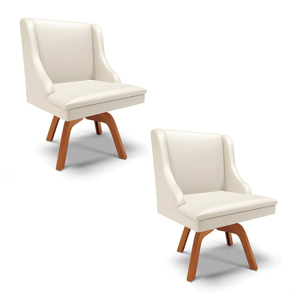 Kit 2 Cadeiras Estofadas para Sala de Jantar Base Giratória de Madeira Lia Sintético Bege - Ibiza