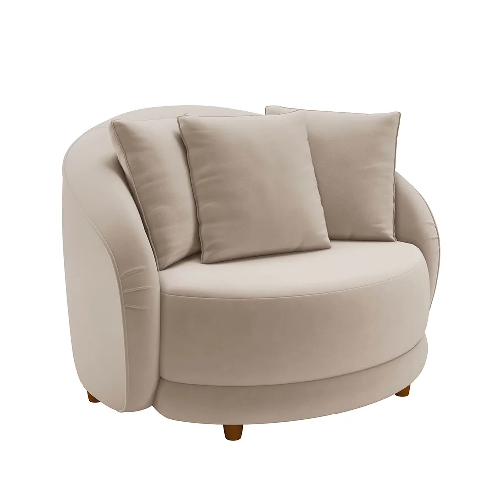 Poltrona Decorativa para Sala 122cm Pés Madeira Kaly Z32 Veludo Bege - Mpozenato