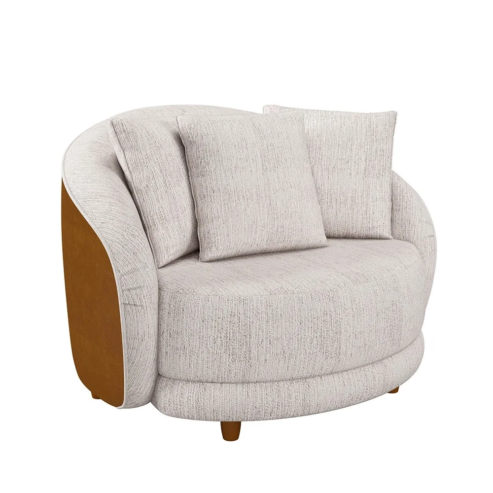 Poltrona Decorativa para Sala 122cm Pés Madeira Kaly Z32 Sintético Caramelo/Linho Bege - Mpozenato