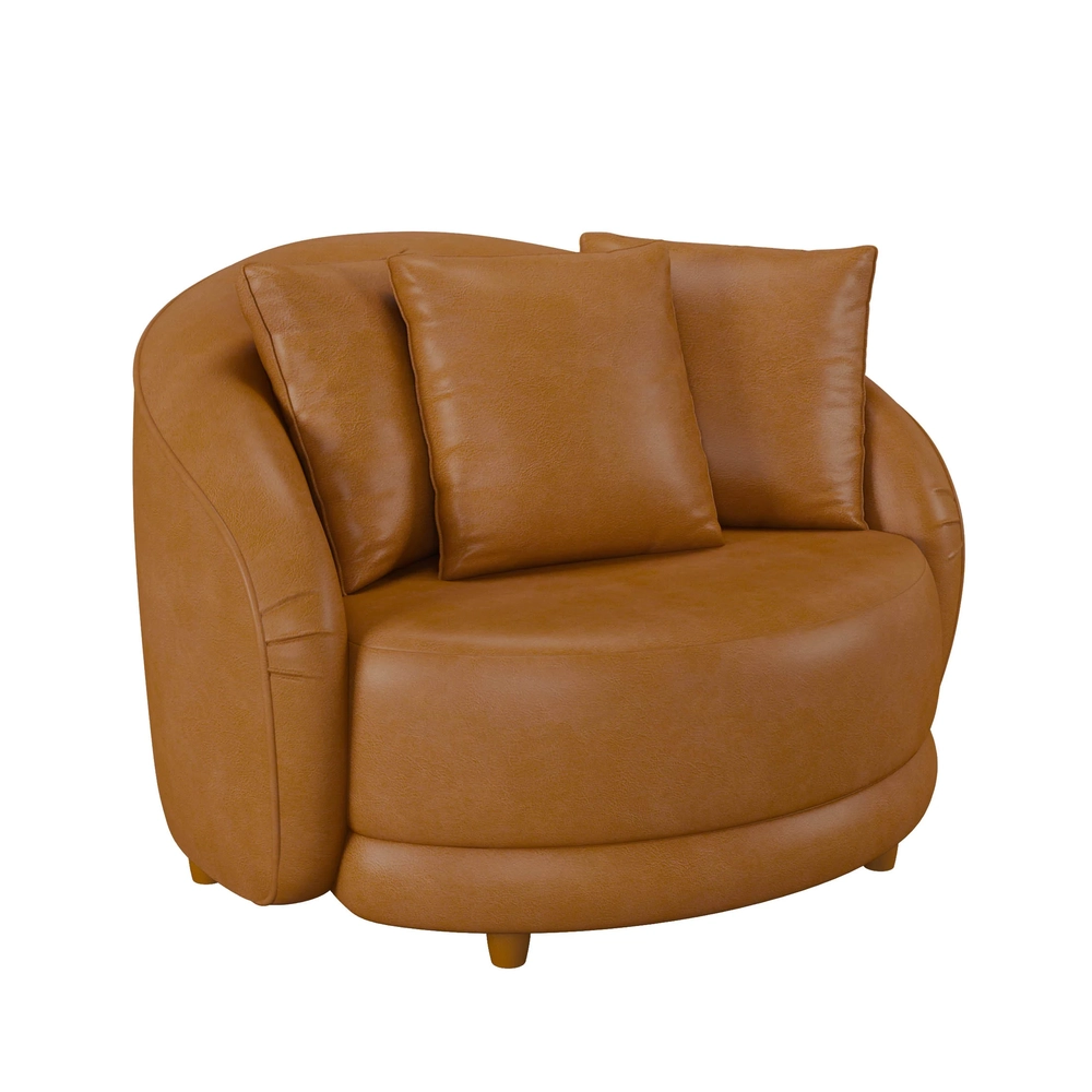 Poltrona Decorativa para Sala 122cm Pés Madeira Kaly Z32 Sintético Caramelo - Mpozenato