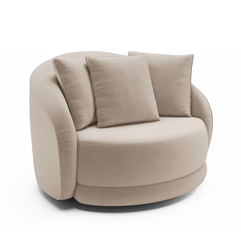 Poltrona Decorativa Giratória para Sala 122cm Kaly Z32 Veludo Bege - Mpozenato