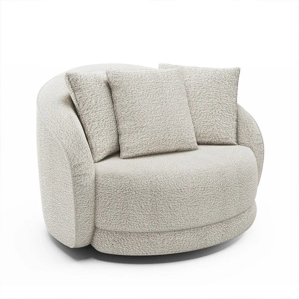 Poltrona Decorativa Giratória para Sala 122cm Kaly Z32 Boucle Branco - Mpozenato