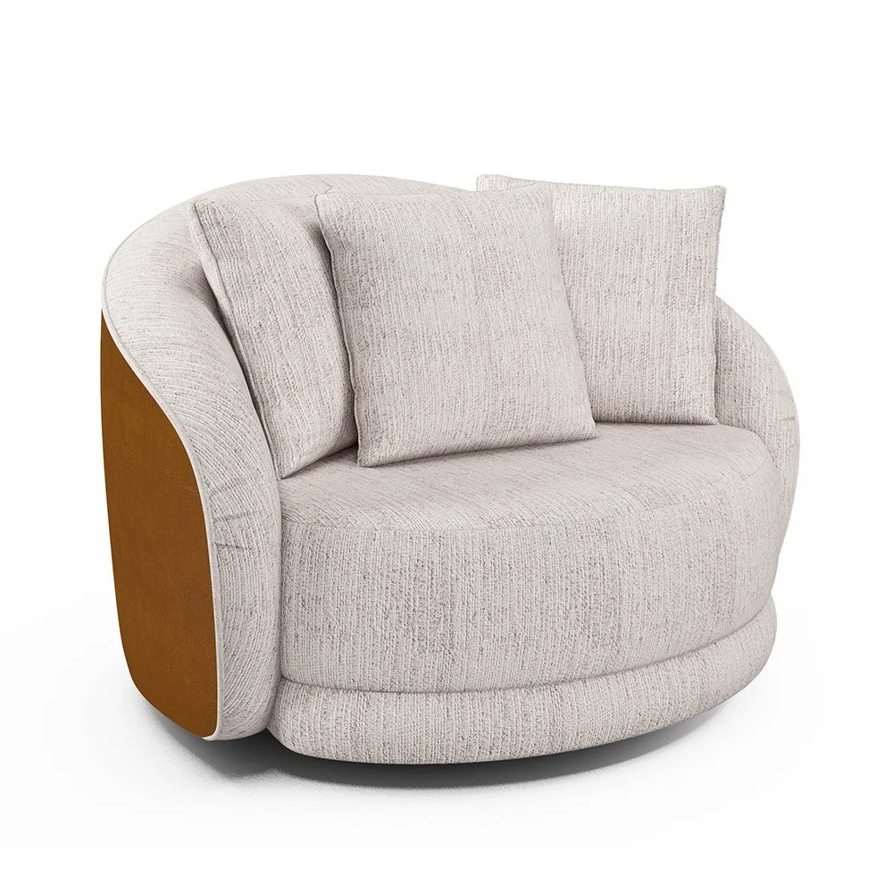 Poltrona Decorativa Giratória para Sala 122cm Kaly Z32 Sintético Caramelo/Linho Bege - Mpozenato