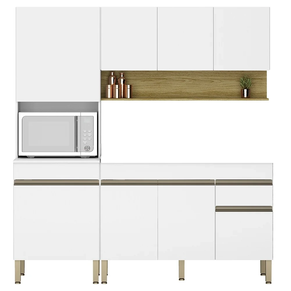 Armário de Cozinha 3 Peças Balcão 120cm sem Tampo Lina03 Z06 Supremo/Freijó - Mpozenato