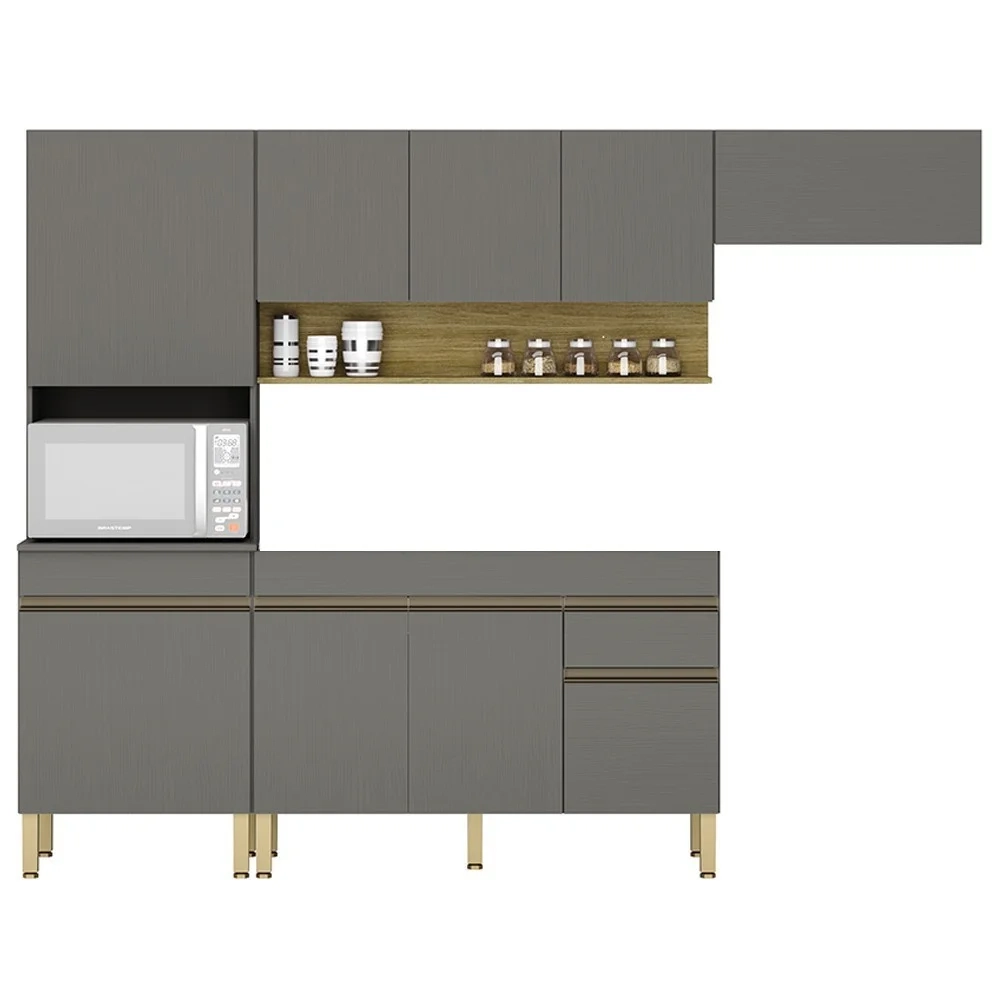 Armário de Cozinha 4 peças Balcão sem Tampo 120cm Lina04 Z06 Gris/Freijó - Mpozenato