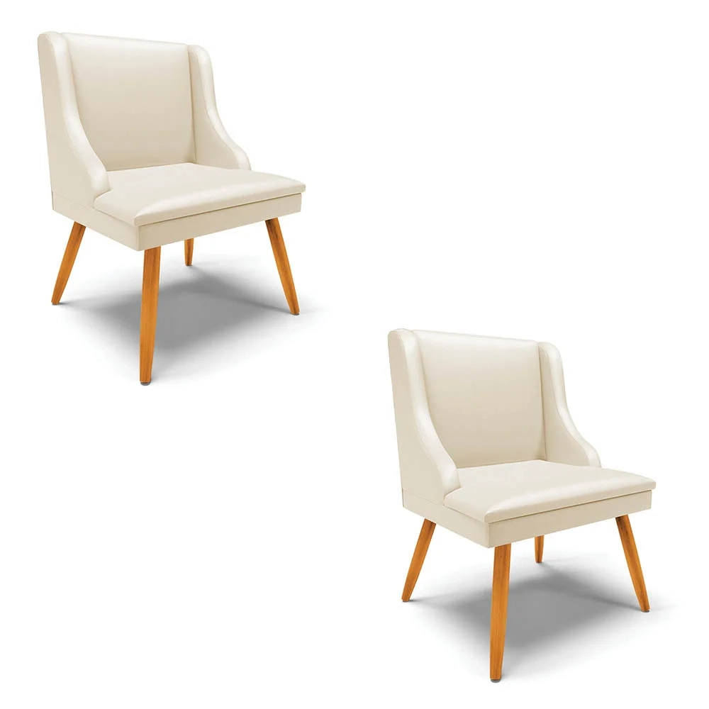 Kit 2 Cadeiras Estofadas para Sala de Jantar Pés Palito Lia Sintético Bege - Ibiza