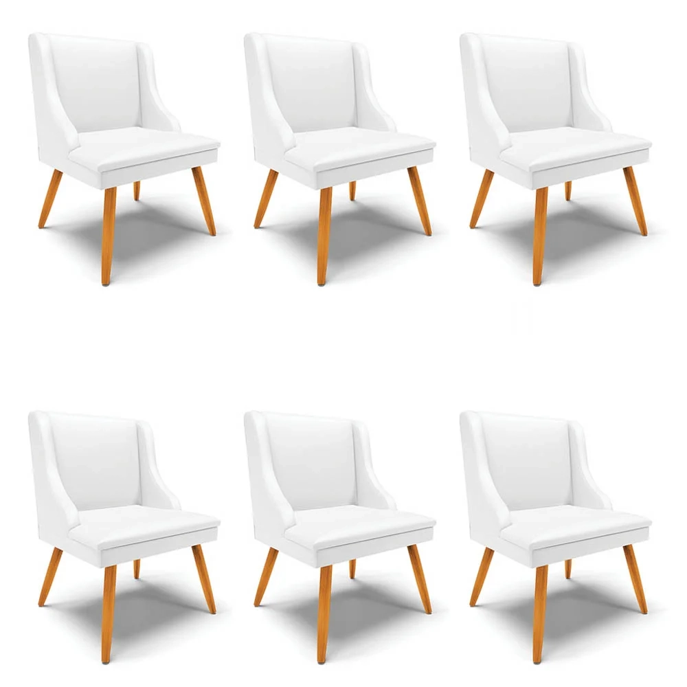 Kit 6 Cadeiras Estofadas para Sala de Jantar Pés Palito Lia Sintético Branco - Ibiza