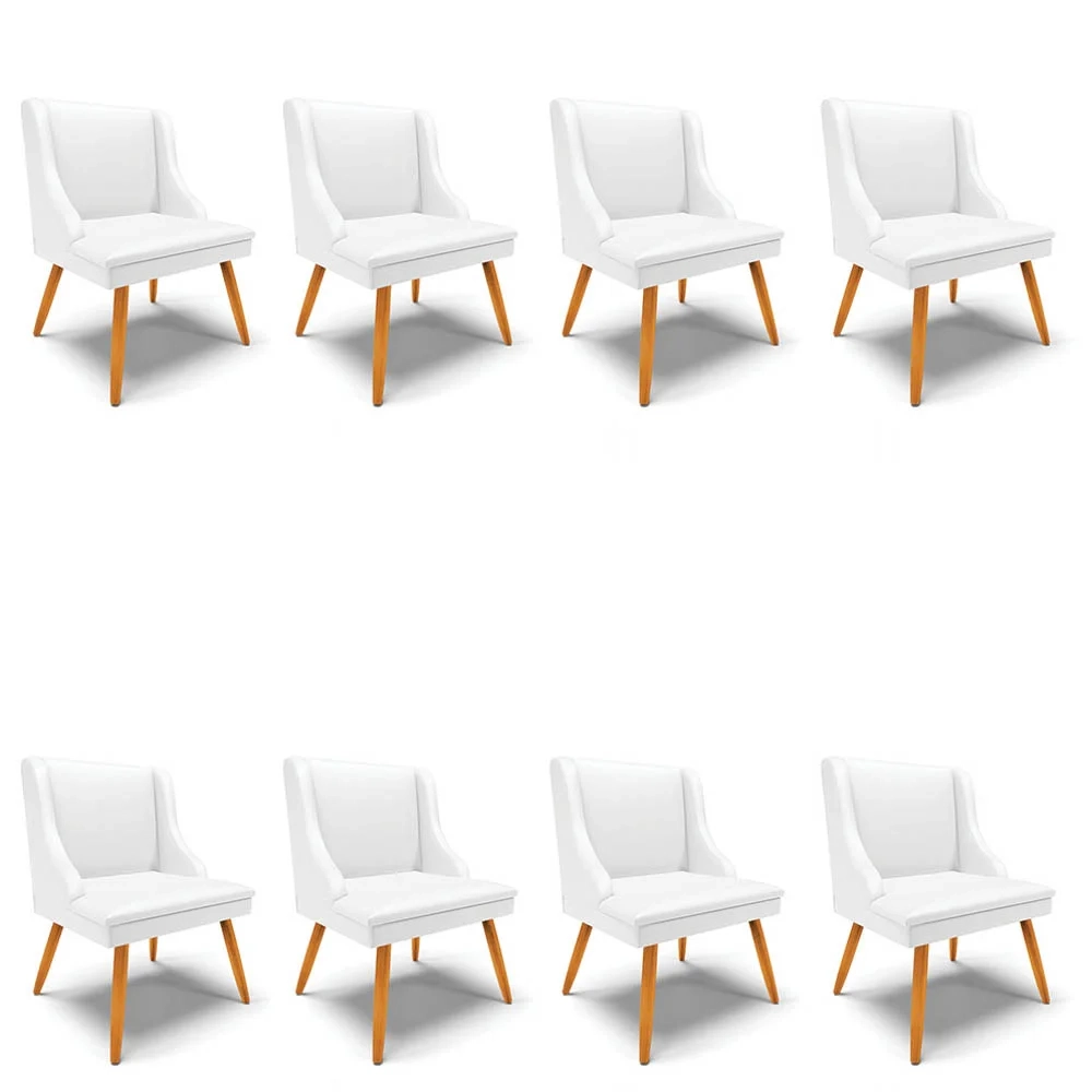 Kit 8 Cadeiras Estofadas para Sala de Jantar Pés Palito Lia Sintético Branco - Ibiza