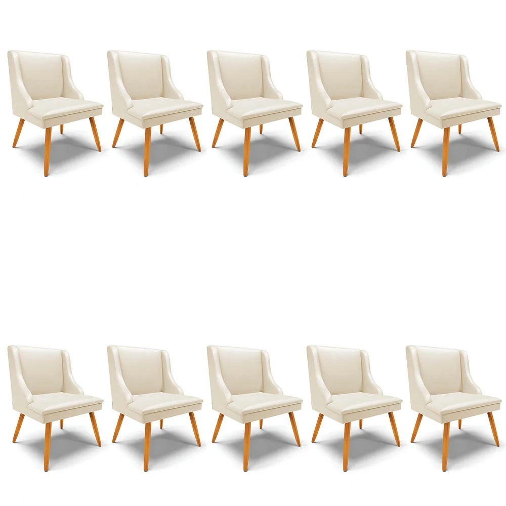 Kit 10 Cadeiras Estofadas para Sala de Jantar Pés Palito Lia Sintético Bege - Ibiza