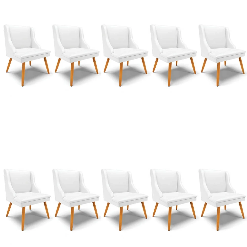 Kit 10 Cadeiras Estofadas para Sala de Jantar Pés Palito Lia Sintético Branco - Ibiza